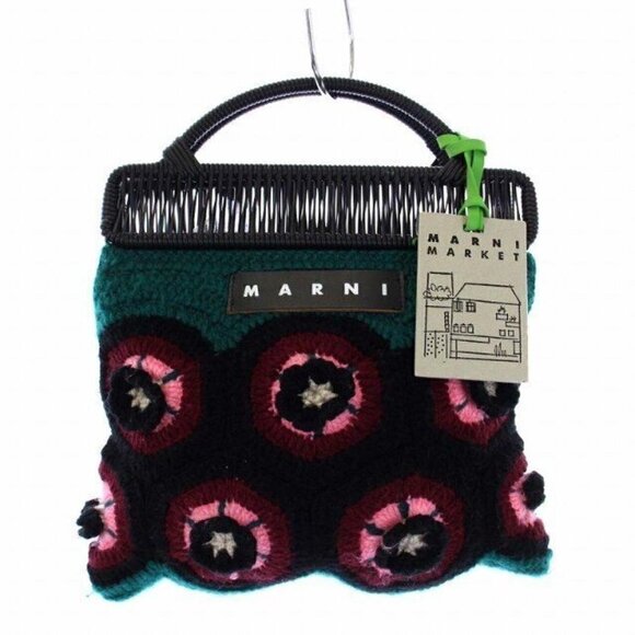 Marni Flower Cafe Market Frame Bag Crochet Handbag Tote Knit Multicolor /KH Used - Picture 1 of 7